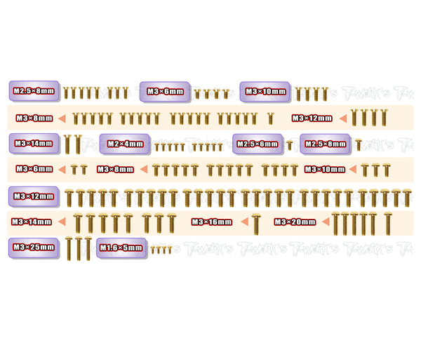 GSS-RC10T84	Gold Plated Steel Screw Set 126pcs.   ( For Team Associated RC10 T84 )