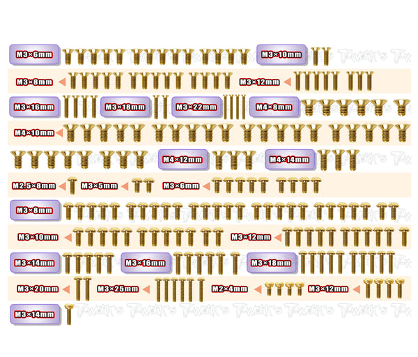 GSS-GTX8'27	Gold Plated Steel Screw Set 188pcs.  ( For Xray GTX8 2027 )