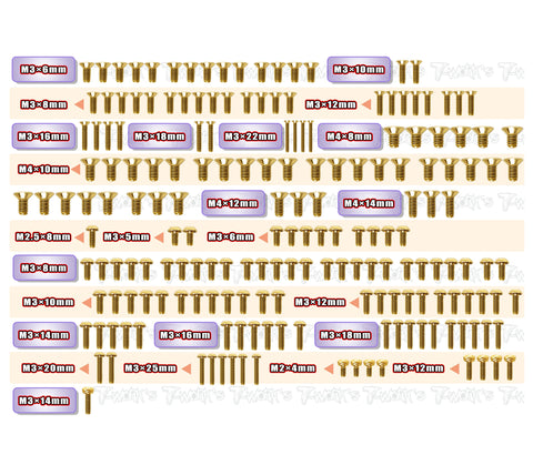 GSS-GTX8'27	Gold Plated Steel Screw Set 188pcs.  ( For Xray GTX8 2027 )