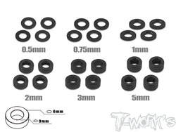 TA-012 Aluminum 3mm Bore Washer Set 0.5, 0.75 ,1 ,2 ,3 ,5mm each 4pcs.