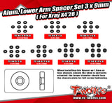 TE-X4-S-A	Alum. Lower Arm Spacer Set 3 x 9mm ( For Xray X4'26 )0.75/1/1.5/2/2.5/3/3.5 Each 8pcs.