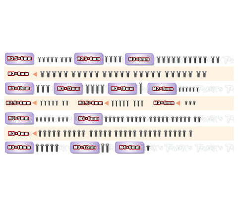 TSSU-A11-2/2.25   64 Titanium Screw set ( UFO Head ) 152pcs.( For ARC A11 2mm  Alum.-Spec Car &2.25mm Graphite-Spec Car）