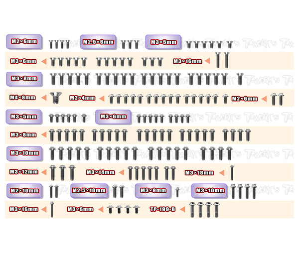 TSSU-MRX7-T	64 Titanium Upper Deck Screw set 155pcs.( For Mugen MRX7 )