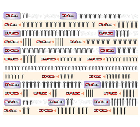TSSU-SRX8GTR	64 Titanium Screw set ( UFO Head )  231pcs.( For Serpent SRX8GT R)