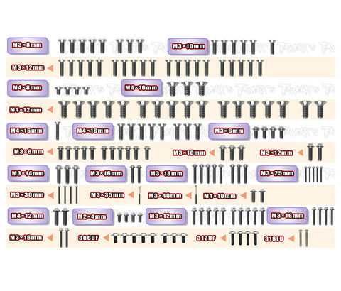 TSSU-XB8E'26	64 Titanium Screw set ( UFO Head ) 149pcs.( For Xray XB8E'26 )