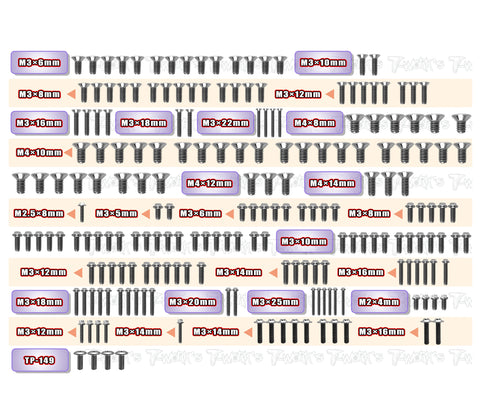 TSSU-GTX8'27	64 Titanium Screw set ( UFO Head ) 202pcs.  ( For Xray GTX8 2027 )