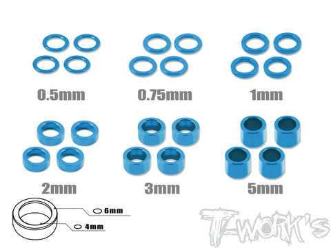 TA-019 Aluminum 4mm Bore Washer Set 0.5, 0.75 ,1 ,2 ,3 ,5mm each 4pcs.