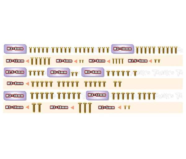 GSS-SD3.0   Gold Plated Steel Screw Set  96pcs. ( For Yokomo SD3.0 )