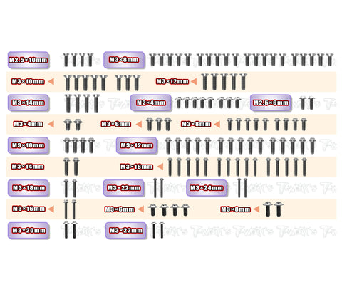 TSSU-RC10B7	64 Titanium Screw set ( UFO Head ) 119pcs.( For Team Associated RC10 B7/B7D )