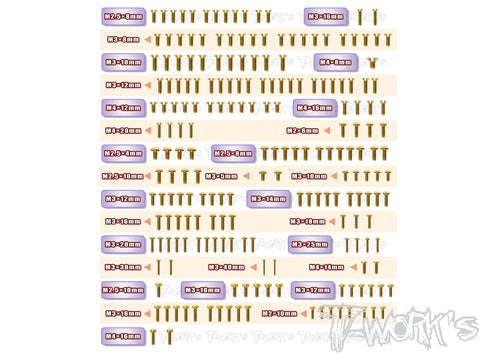 GSS-8IGHT-X     Gold Plated Steel Screw Set 203pcs. ( For TLR 8IGHT-X-elite )