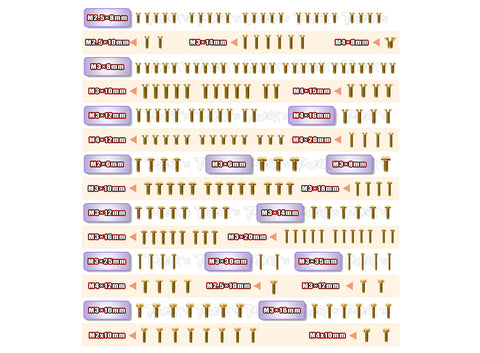 GSS-8IGHTX2.0 	  Gold Plated Steel Screw Set 213pcs. ( For TLR 8IGHT X 2.0 )