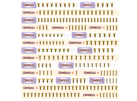 GSS-MBX8R	Gold Plated Steel Screw Set 210pcs. ( For Mugen MBX8R )
