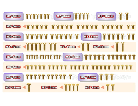 GSS-MTC2R    Gold Plated Steel Screw Set 135pcs. ( For Mugen MTC2R )