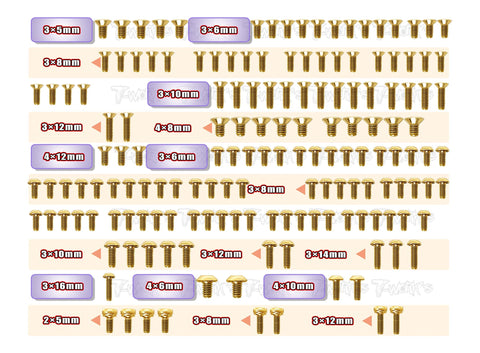 GSS-R83E    Gold Plated Steel Screw Set 159pcs. ( For ARC R83E )