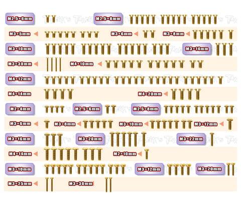 GSS-RC8B4.1   Gold Plated Steel Screw Set 178pcs. ( For Team Associated RC8 B4.1 )