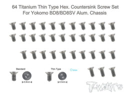 TSS-BD8-TC 64 Titanium Thin Type Hex. Countersink Screw Set ( For Yokomo BD8/BD8SV Alum. Chassis  )